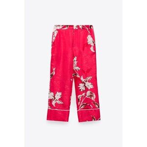 NWOT Zara pink floral print satin effect cropped pants, S